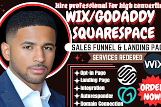 wix sales funnel and landing page,squarespace single page, godaddy landing page