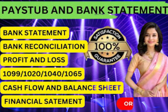 do paystub, checkstub, profit and loss, and bank reconciliation