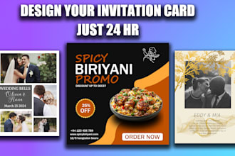 design weddings, birthdays ,event invitation card in 24 hour