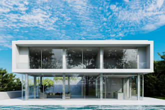 remodel modern villa, exterior design,landscape, pool, 3d garden, terrace,render