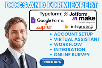 integrate jotform typrform google form with zapier make CRM payment gateway VA