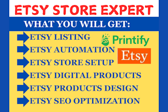 design etsy digital products, set up etsy shop, etsy product listing, etsy seo