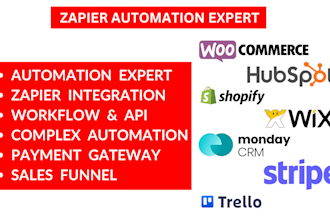 zapier shopify with hubspot woocommerce monday crm wix stripe trello expert