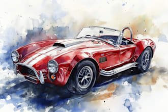 create realistic watercolor portrait style car, bike vehicle