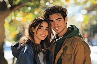 draw you cute lovely disney couple portrait