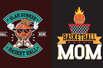 make cartoon volleyball basketball logo or t shirt design