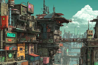 design a sci fi and cyberpunk futuristic city art