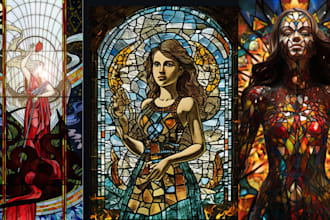 draw colorful stained glass art fantasy glass art  character or glass art image