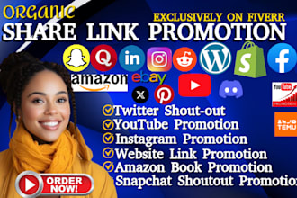 do organic share link promotion, website promotion to real active 100m audience