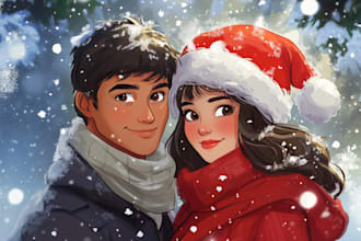 draw you a lovely portrait in disney cartoon style for christmas