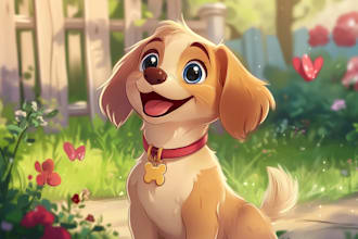 draw your cute pets into cartoon disney style portrait