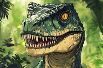 draw any dinosaur in disney sketch or color style digital illustration