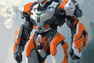 draw mecha robot armor character concept for you