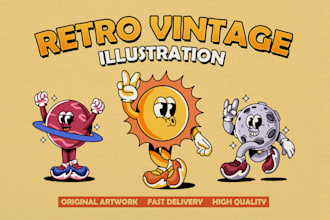 draw vintage retro cartoon illustration for mascot,  tshirt
