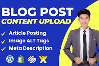 upload content, blog posts, products, data and SEO articles on wordpress website
