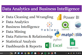do data analytics, mining using python, excel, tableau, powerbi for business