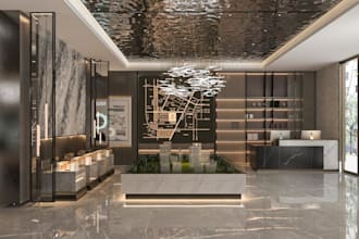 do 3d lobby design, office reception design, office interior rendering