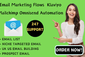 setup ecommerce email marketing flows and klaviyo mailchimp omnisend automation