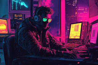 do illustration retrowave cyberpunk synthwave with my style
