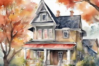 draw house illustration watercolor style
