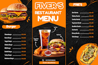do food menu,resturant menu,cafe,digitalmenu design for you