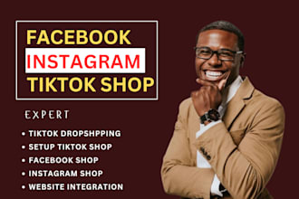 set up facebook shop, tiktok, instagram shop, fix meta pixel, shopify, etsy