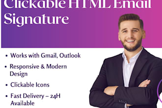 design professional clickable HTML email signature for gmail and outlook etc