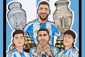 draw a cartoon from football team for poster, sticker, other