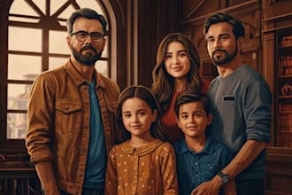 draw a vector art family portrait