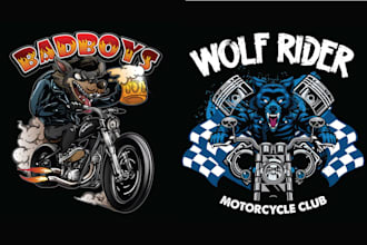do retro classic biker wolf logo and t shirt design