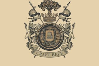 make unique vintage coat of arms crest logo with in 1 day