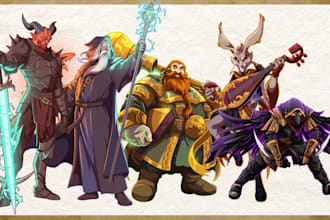 draw fantasy dnd party and scifi monster design character sheet game concept art