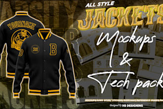 do all type jackets mockups and tech pack in 2 hours