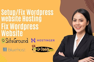 setup, fix wordpress website design on hostinger, godaddy, bluehost, siteground