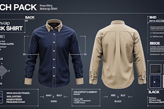 create tech and flat sketch mockup garment for fashion clothing