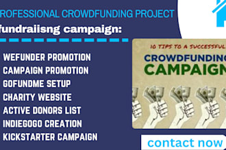 setup fundraising campaign for, charity website, gofundme, indiegogo, wefunder