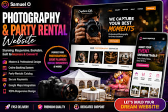 build photography, party rental website, event rental website
