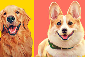 custom pet cartoon vector portrait ,cat, dog, or any pet illustration