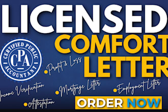 do financial audit US CPA comfort letter, income verification, mortgage letter