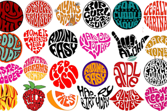 draw hand lettering typography logo design in circle or retro badge style