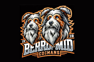 do bearded collie dog mascot logo with creative thinking