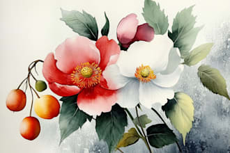 create line art illustrations of flowers, plants, botanical