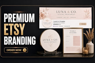 design premium etsy storefront branding digital logo and product mockups