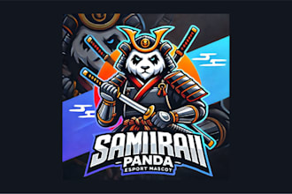 do unique samurai panda mascot logo with express delivery