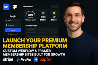 interactive webflow website, framer, webflow membership framer animation