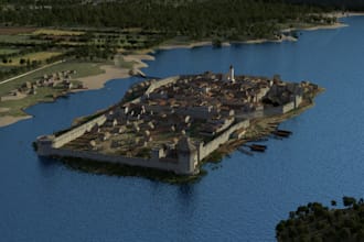map out 3d landscape terrain,3dcottage village,building,depth56,game environment