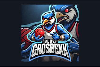 design blue grosbeak mascot logo with unlimited revisions