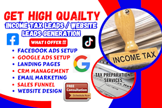 generate hot income tax leads tax preparation finance website tax website fb ads