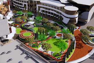 design public and personal park, rendered 3d model