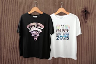 creation for custom typographic 2025 new year tshirt